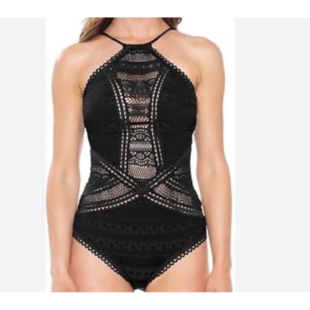 BECCA Black Mesh Lace One-Piece Swimsuit
